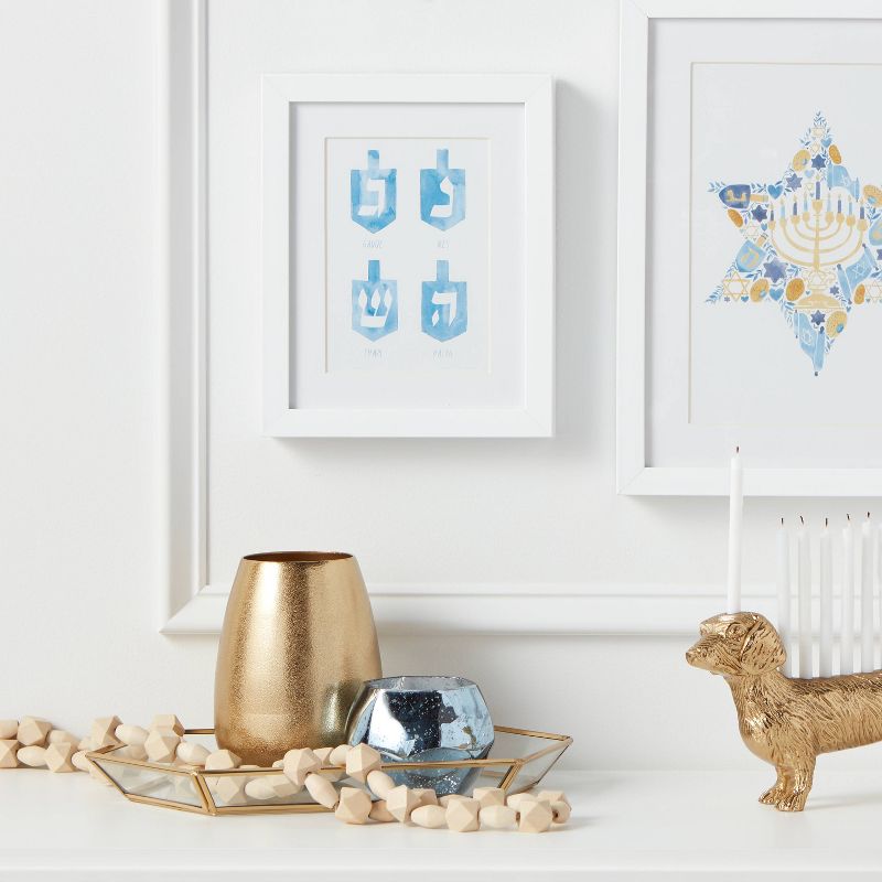 8"x10" Hanukkah Watercolor Dreidels Wall Art White - Threshold™