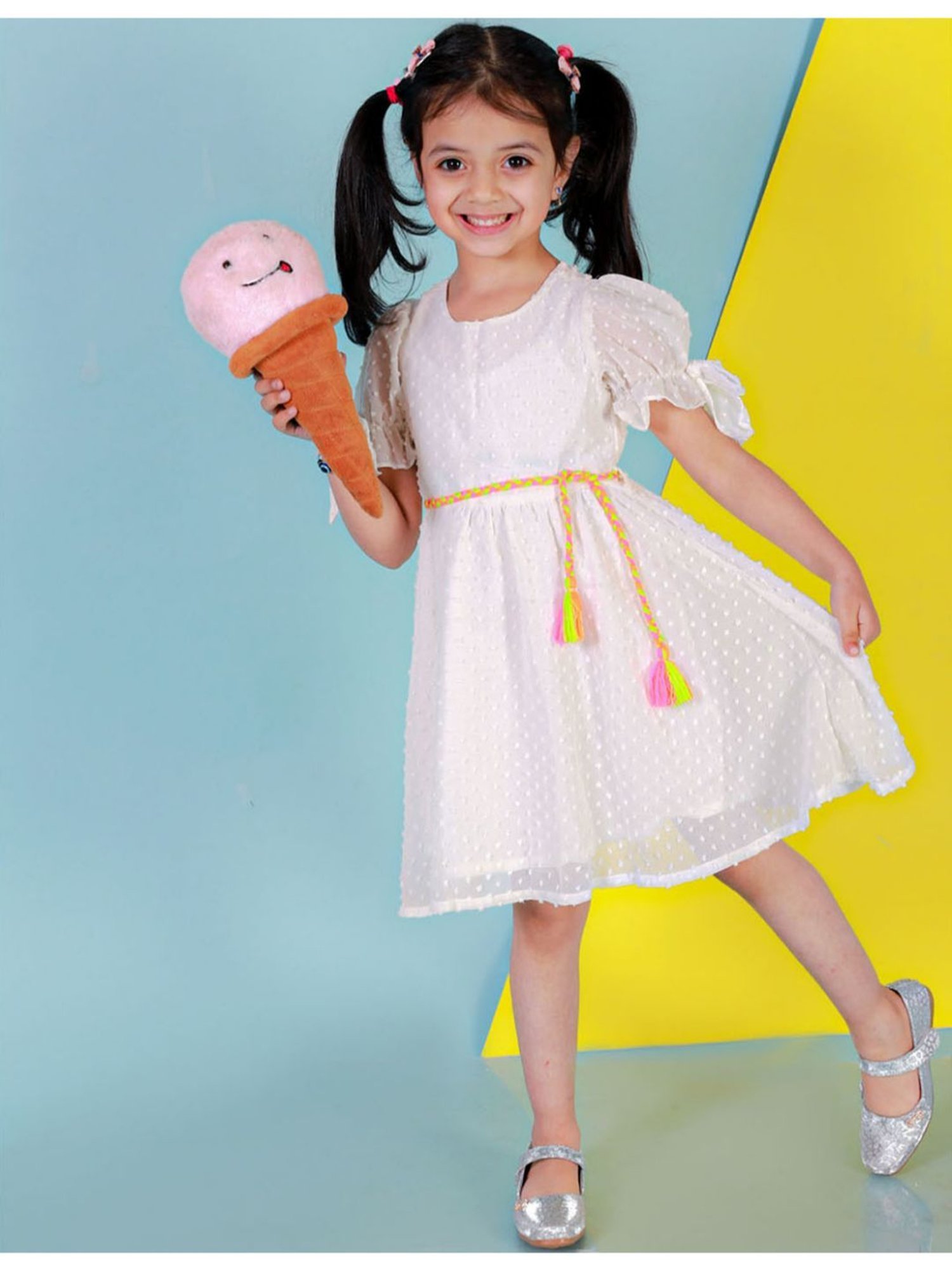 Lil Drama Kids White Solid Dress