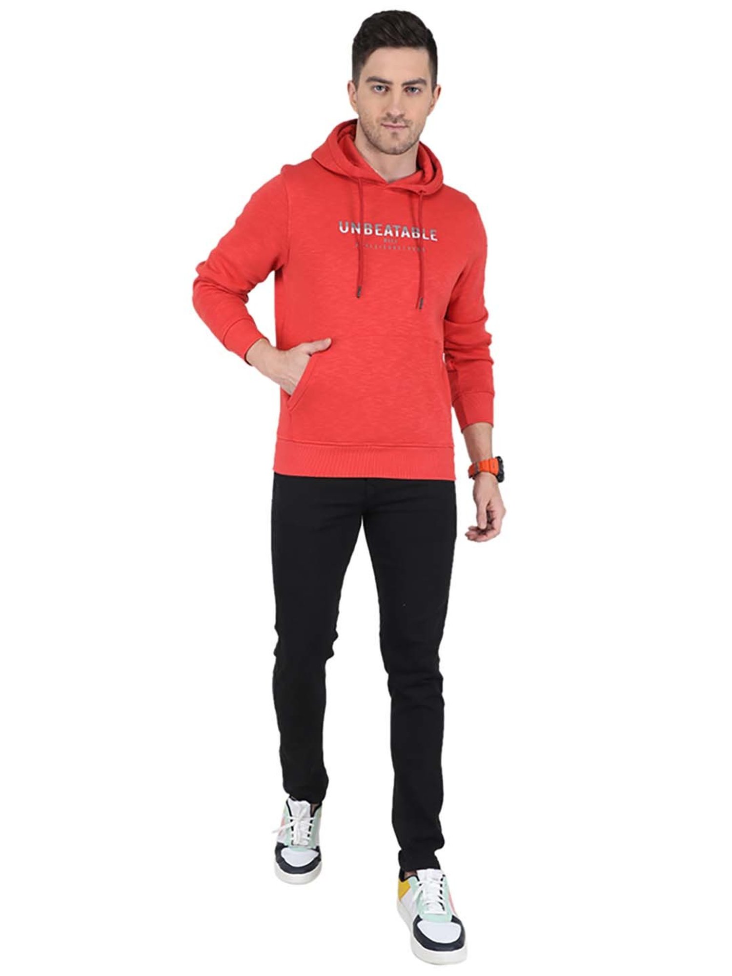 MOCA by Monte Carlo Red Regular Fit Printed Hooded Sweatshirt