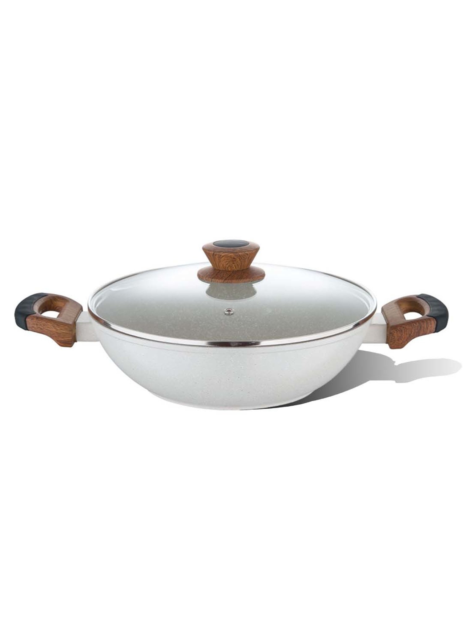 Bergner Naturally Forged White Aluminium Non Stick 24 cm Kadai With Glass Lid (2 L)