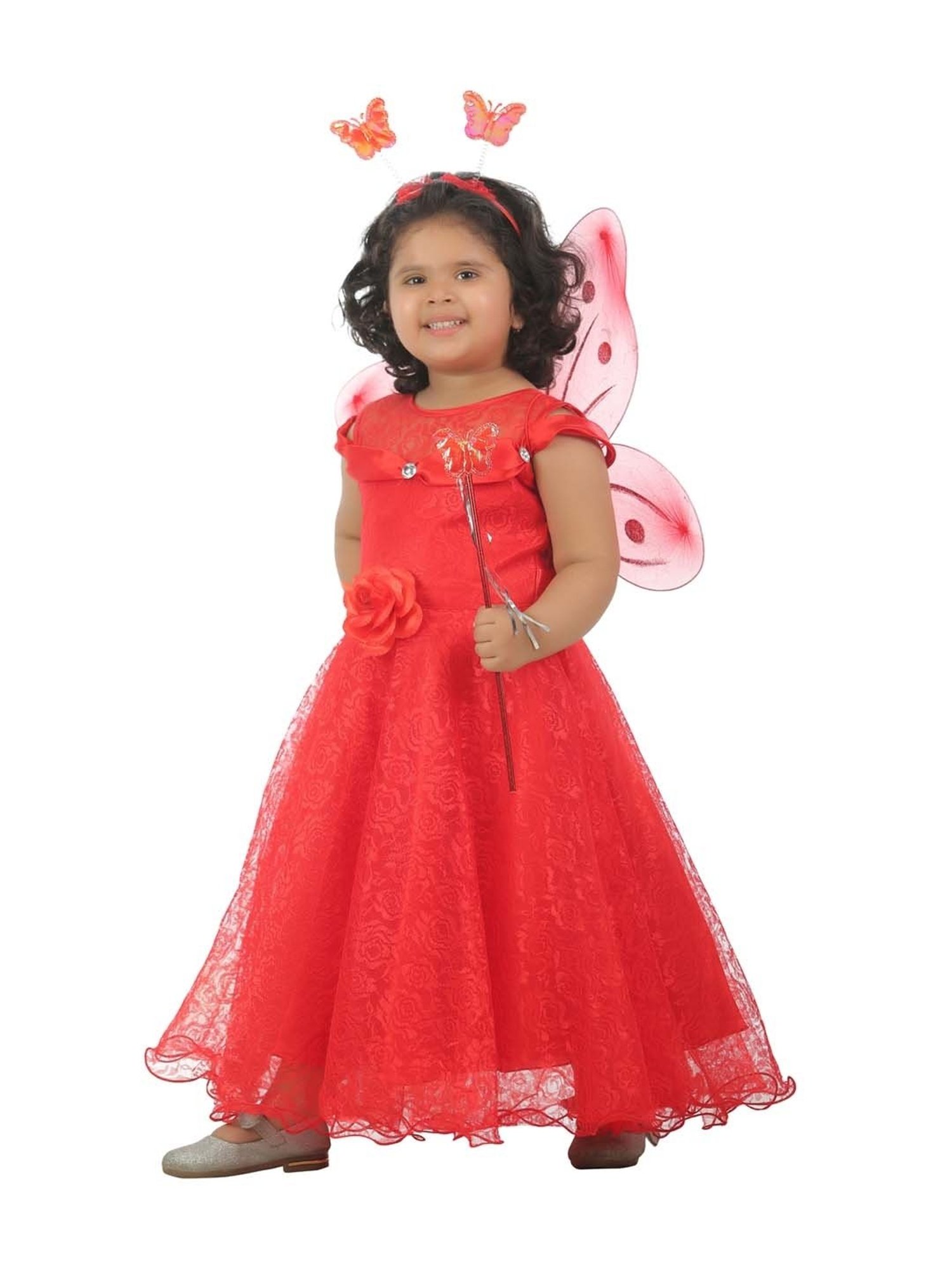 Ahhaaaa Kids Red Cotton Floral Print Dress