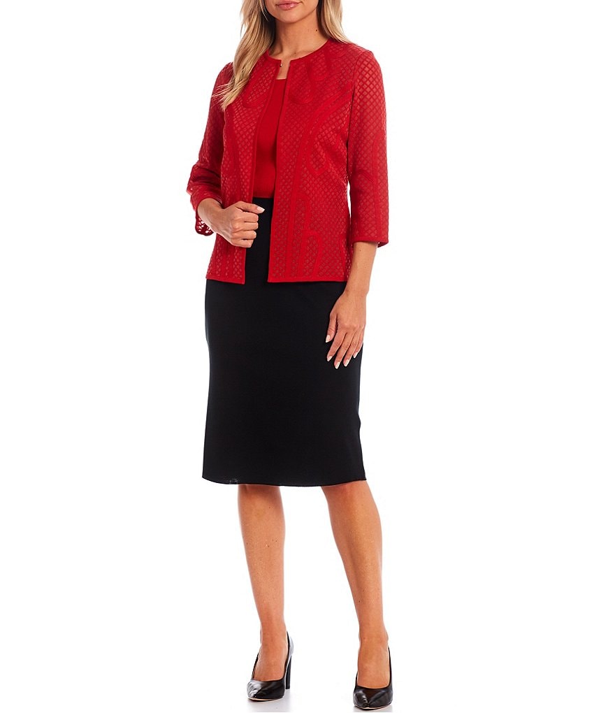 Ming Wang 3/4 Sleeve Burnout 3/4 Sleeve Soutache Jacket