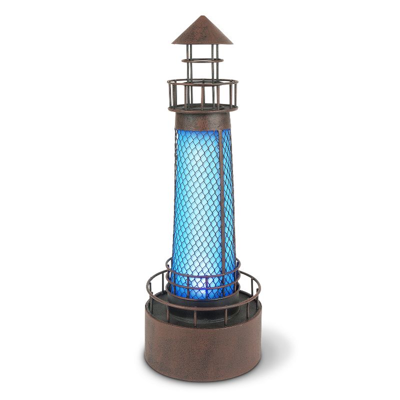 Garden Meadow 21-Inch High Solar LED Metal Lighthouse Outdoor D'ecor, Blue.