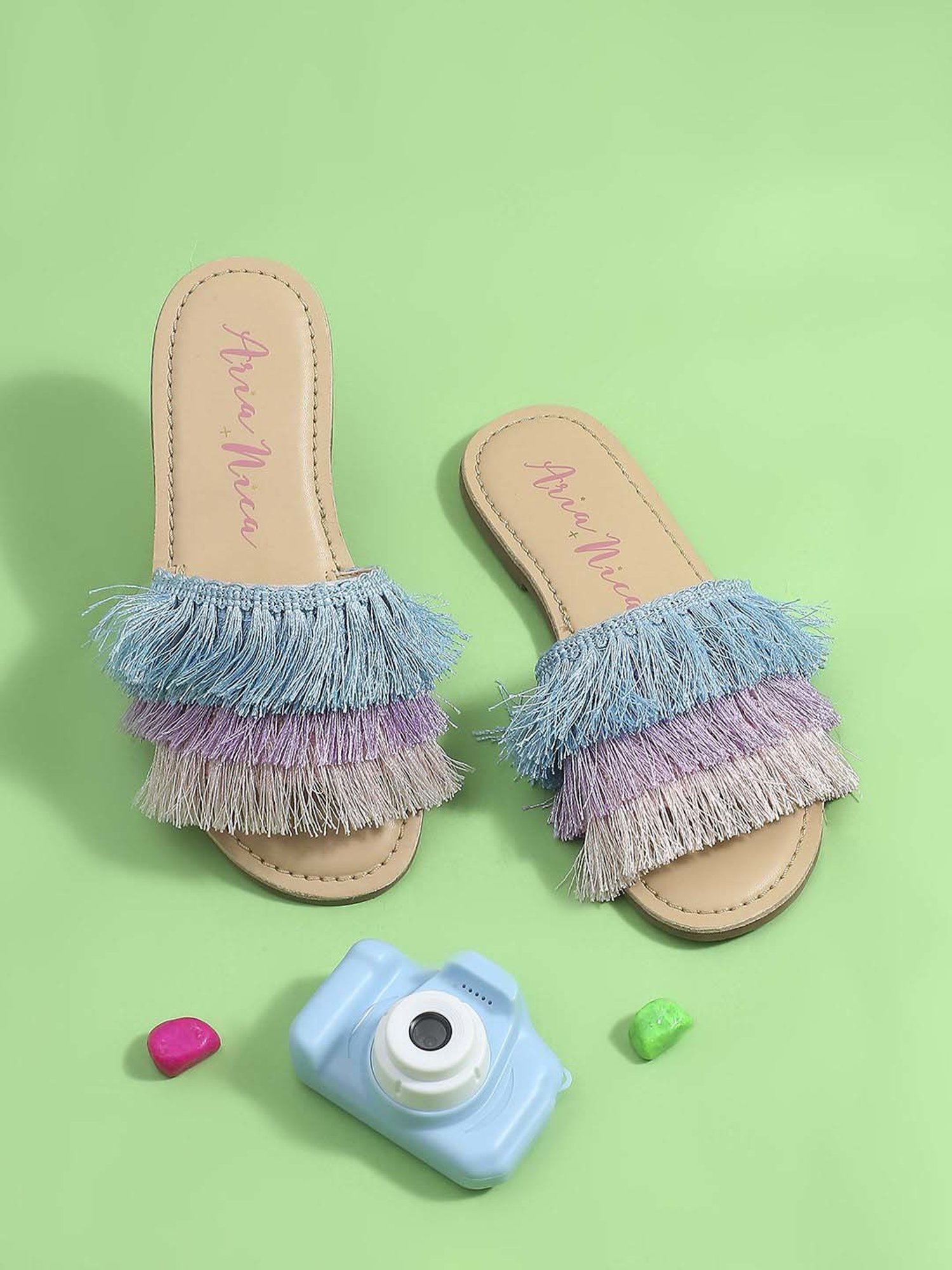 Aria Nica Kids Hawai Blue & Beige Casual Slides