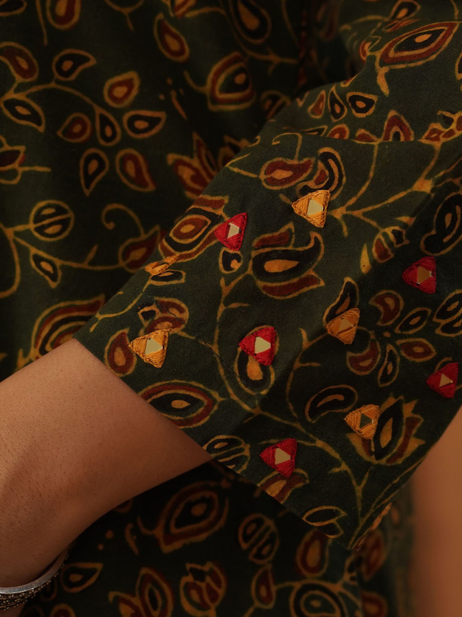 Love Chic Ajrakh Flare Kurta with side slits and 3/4th sleeves