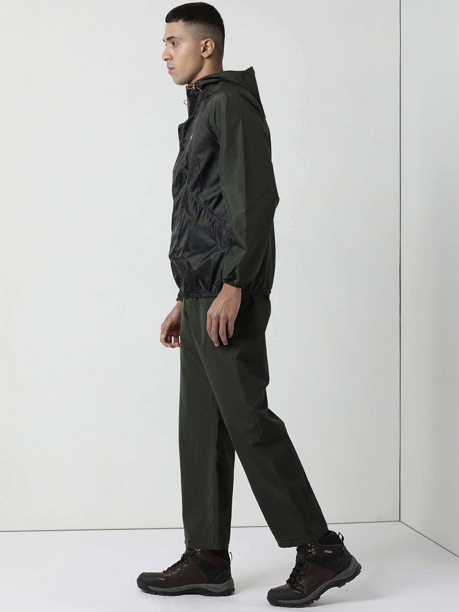 Wildcraft Dark Green Camo Print Hooded Raincoat Set