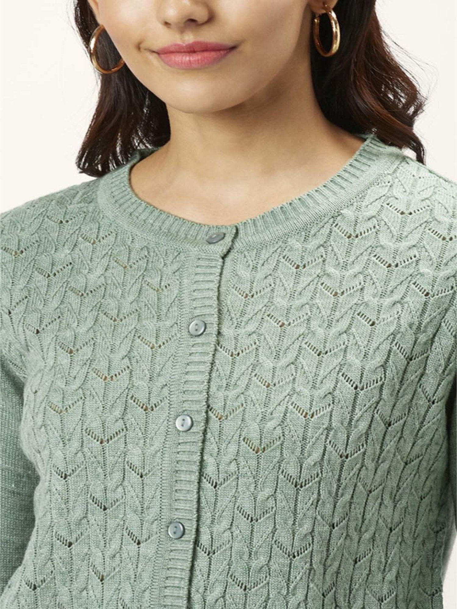 Honey by Pantaloons Green Self Pattern Sweater