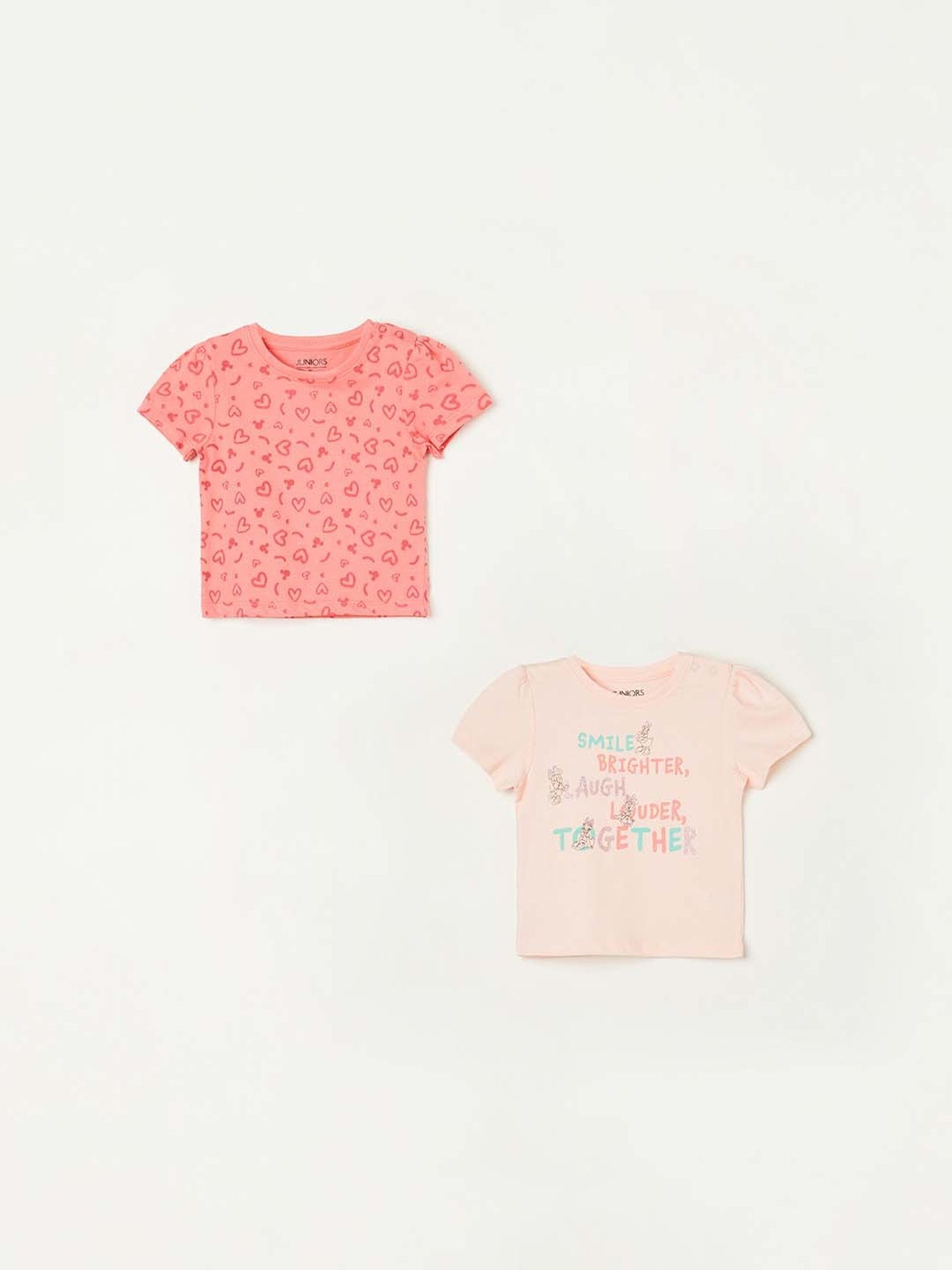 Juniors by Lifestyle Pink Cotton Printed Tee (Pack of 2)