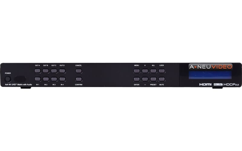 A-NeuVideo 4x4 4K60 HDR HDMI Matrix Routing Switcher with 1080 Down Scaling/Analog Audio Output