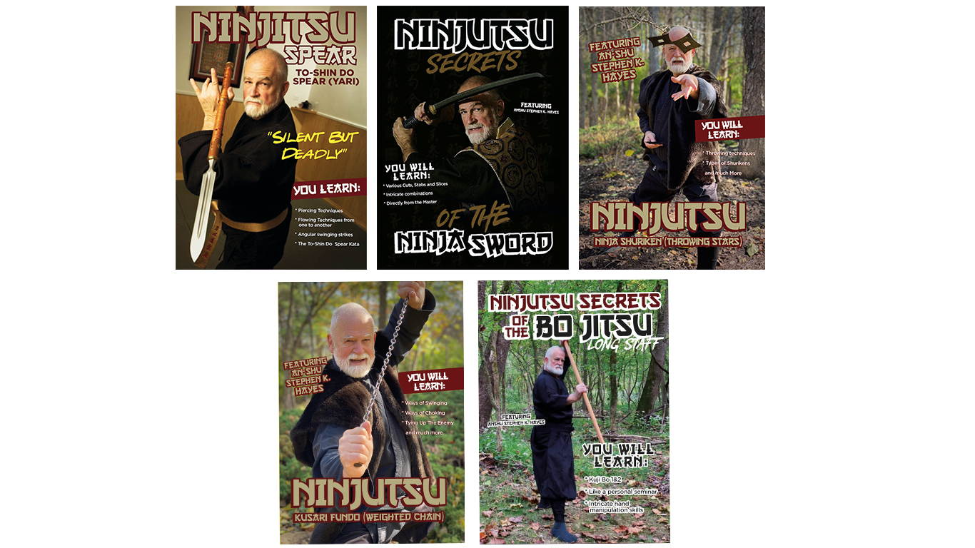 5 DVD SET Ninjutsu Weapon Secret DVD Stephen Hayes Bo Kusari Fundo Shuriken Yari