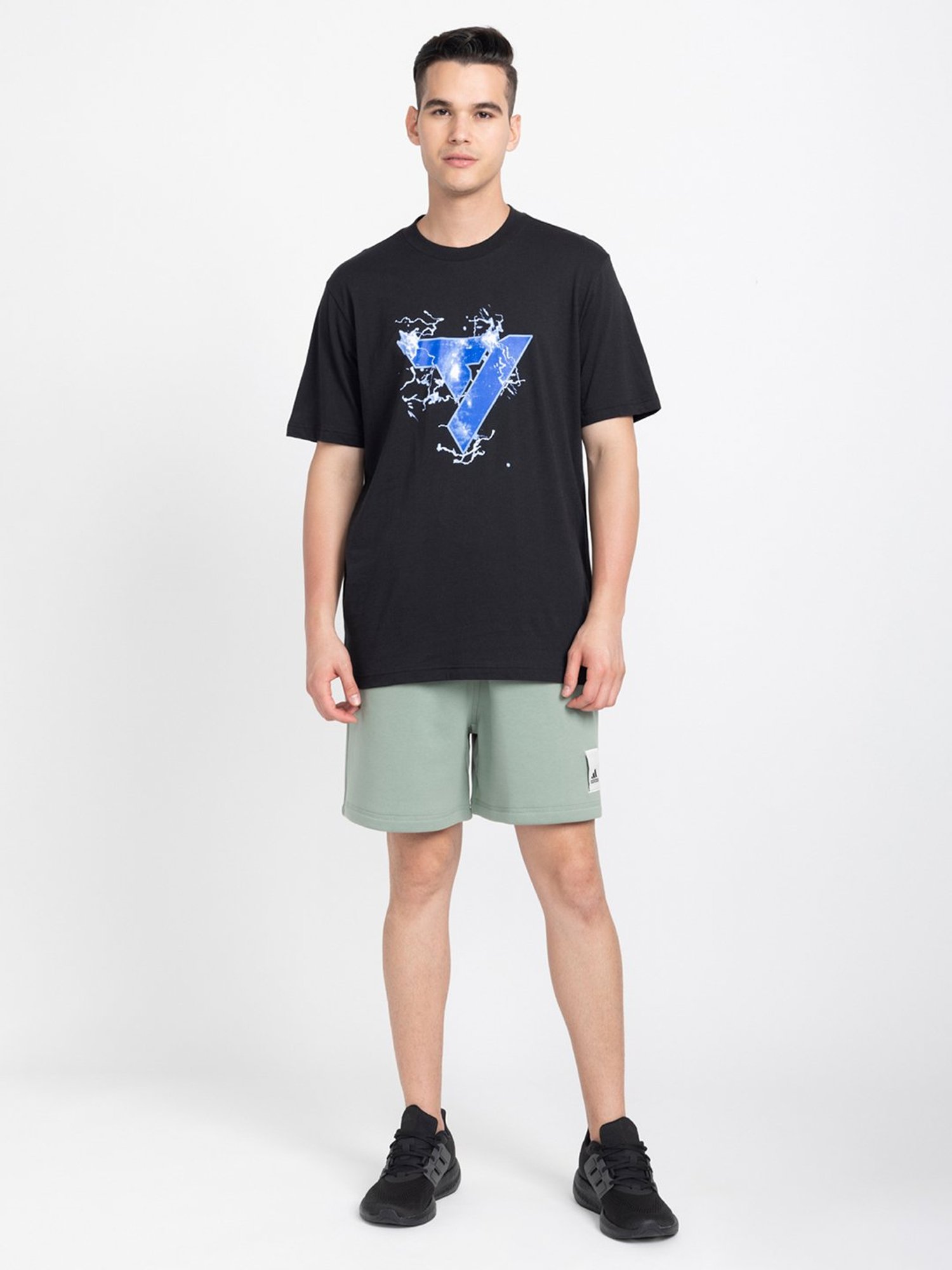 adidas Black Regular Fit TRAE Graphic Cotton Crew T-Shirt