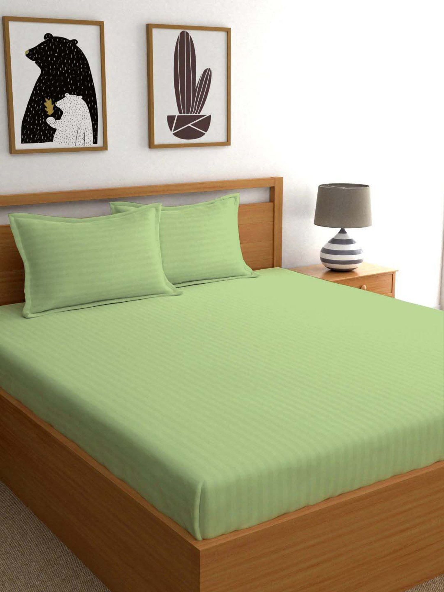 Ariana Green Cotton 210 TC Satin King Bedsheet Set