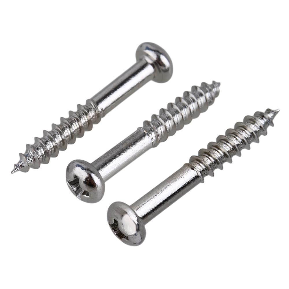 BQLZR 2.6mm Thread Dia Chrome Guitar Pickup Mounting Screws 28.5mm Length Set