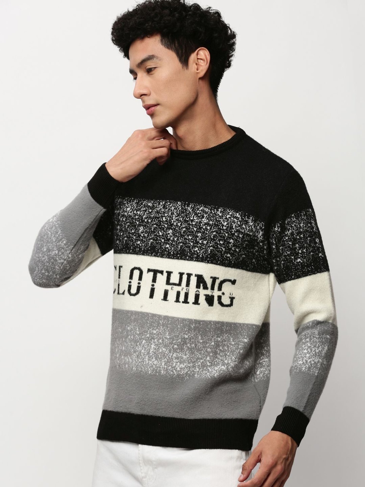 SHOWOFF Black Slim Fit Colour Block Sweater