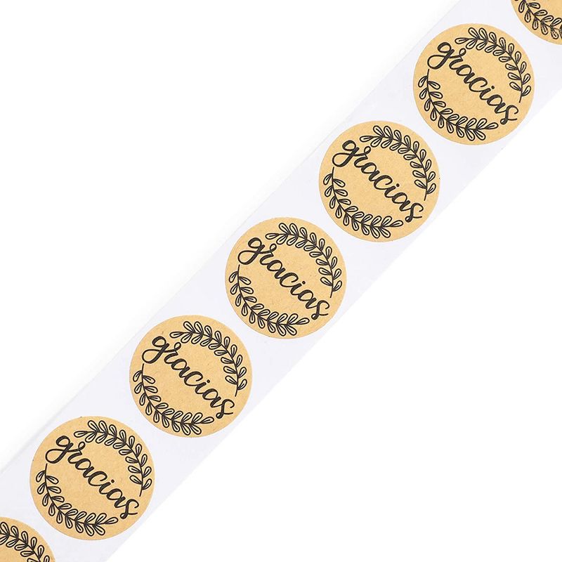 Stockroom Plus 1000-Piece Kraft Brown Round Circles Gracias Spanish Thank You Stickers Labels Roll 1 in