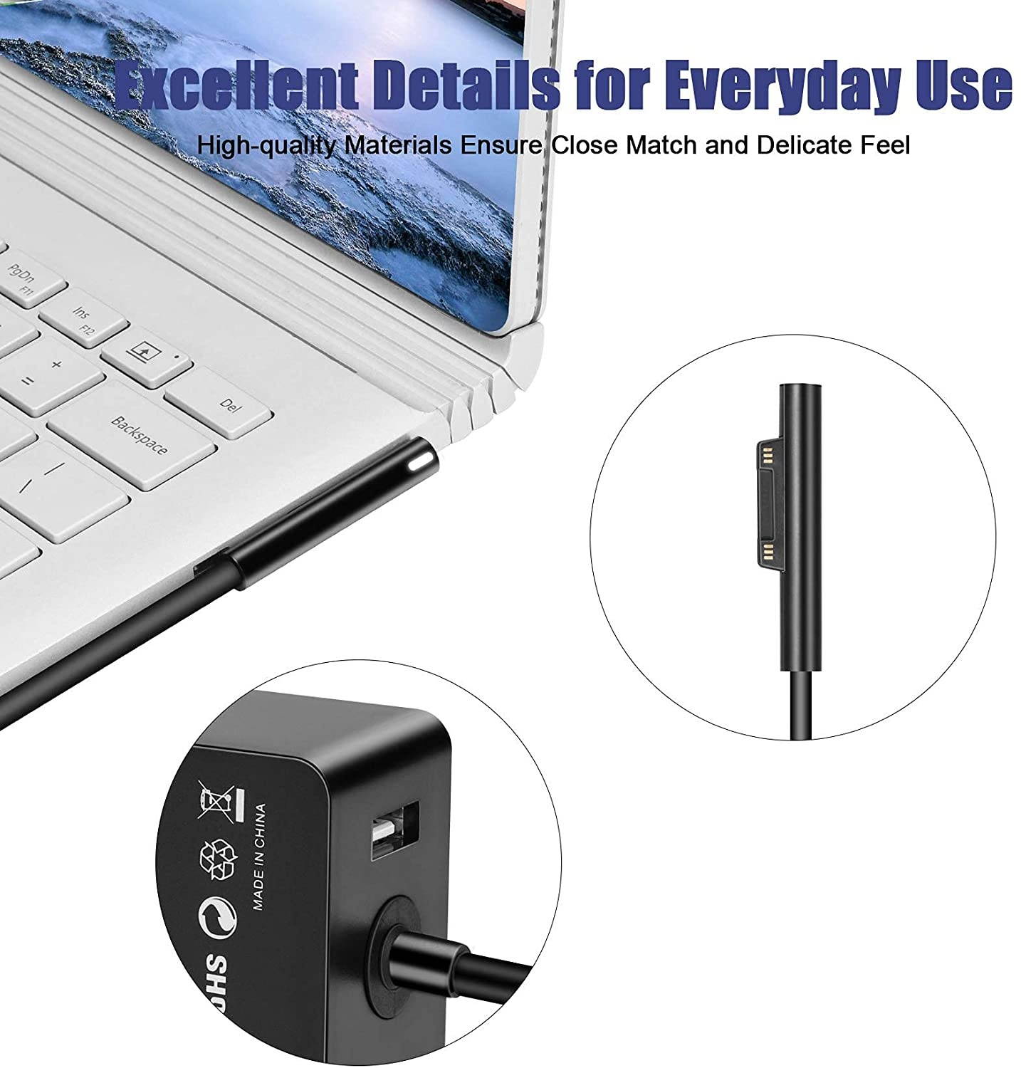 102W Surface Book 2 Charger, i-Bateria Power Supply Adapter Compatible with Surface Book/Book 2, Microsoft Surface Pro 7/6/ 5/4/ 3/ X, Surface Laptop 1/2/ 3, Surface Go/Go 2