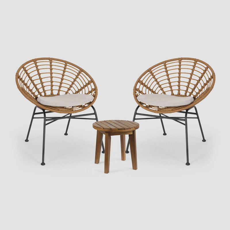 Julian 3pc Iron & Wood Chat Set - Light Brown/Teak - Christopher Knight Home