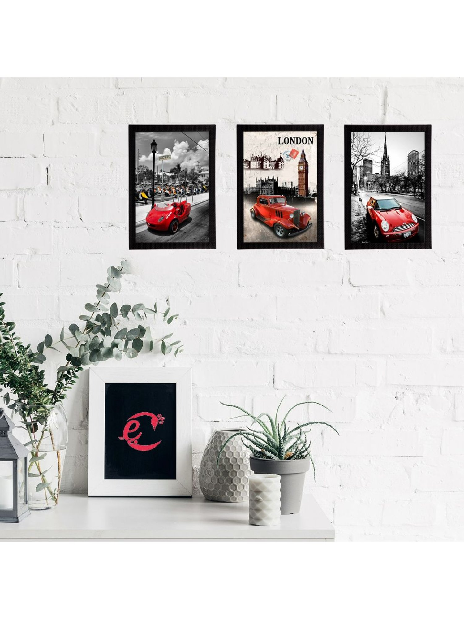 eCraftIndia Set Of 3 Red Antique Cards Satin Matt Texture UV Art Painting