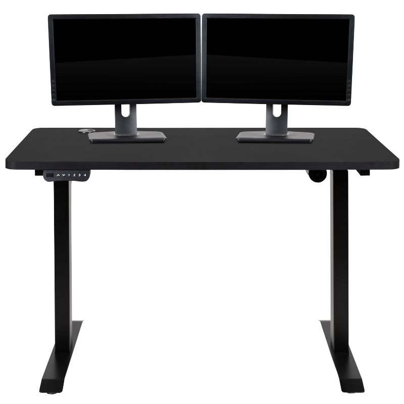 Emma and Oliver 48" Wide Black Electric Adjustable Standing Desk & White Ribbed Office Chair