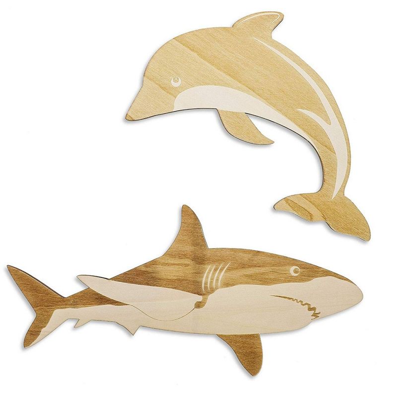 5 Pack Ocean Sea Life Unfinished Wood Cutouts, DIY Shark Dolphin Whale Painting, Arts and Crafts for Kids, 5 Designs, Assorted Sizes