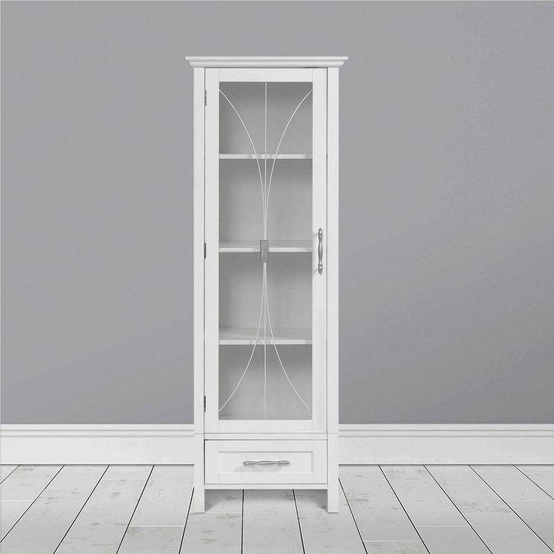 Teamson Home Roma Linen Tower Storage Cabinet with Glass Door and Drawer White - Elegant Home Fashions