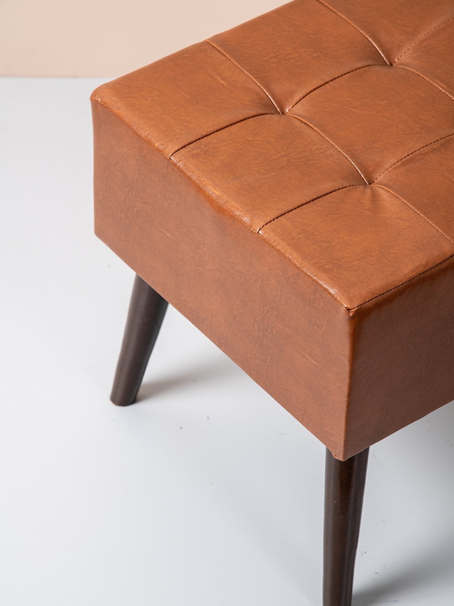 Nestroots Solid Brown Leather 4 Leg Chowki for Living Room