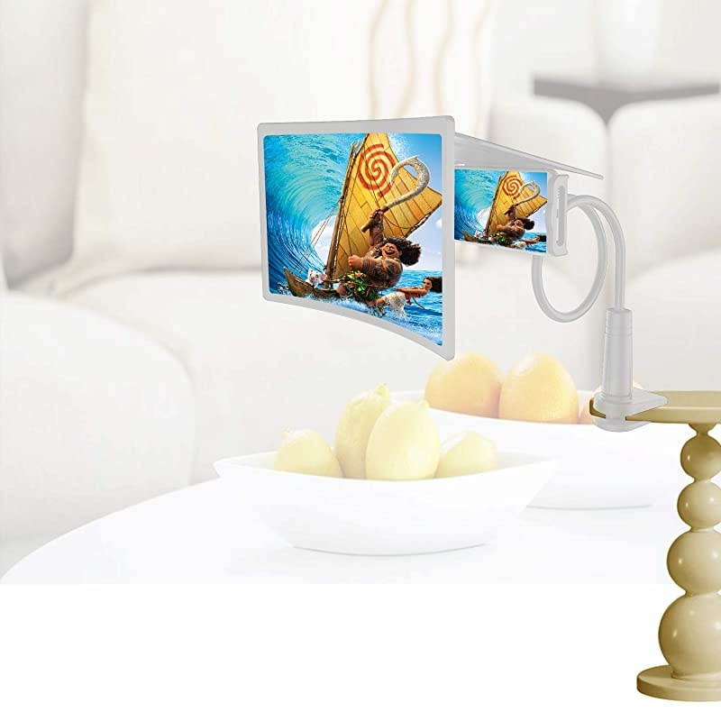 Phone Holder with 12 3D Curve Phone Screen MagnifierHD Screen Magnifier with Adjustable Clamp Lazy Phone Stand Phone Screen Amplifier Enlarger Compatible with for Smartphone Phone White