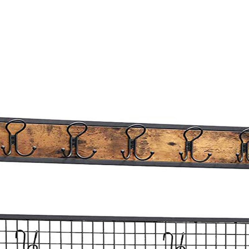 Metal Coat Rack with Wooden Bench Brown and Black - Benzara