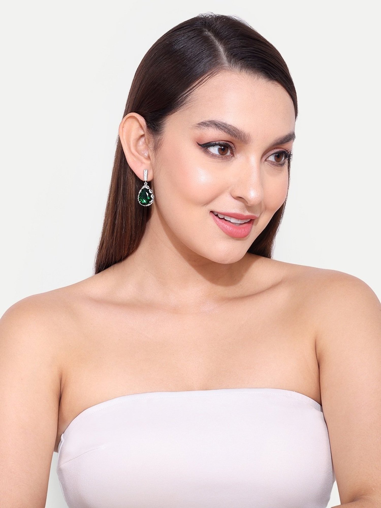 Abdesigns Silver Plated Emerald CZ Tear Drop Earrings