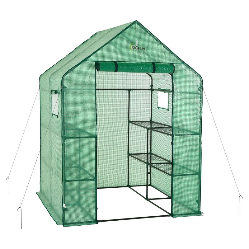 Deluxe Walk - In 2 Tier 8 Shelf Portable Lawn And Garden Greenhouse - Heavy Duty Anchors Included! - Green - Ogrow