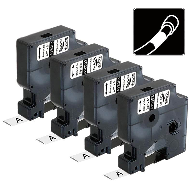 Compatible Industrial Labels Replacement for DYMO 18053 38 Heat Shrink Tube Labels for DYMO Rhino 4200 5200 5000 6000 Industrial Label Maker and More Black on White 38 Inch x 49 Feet