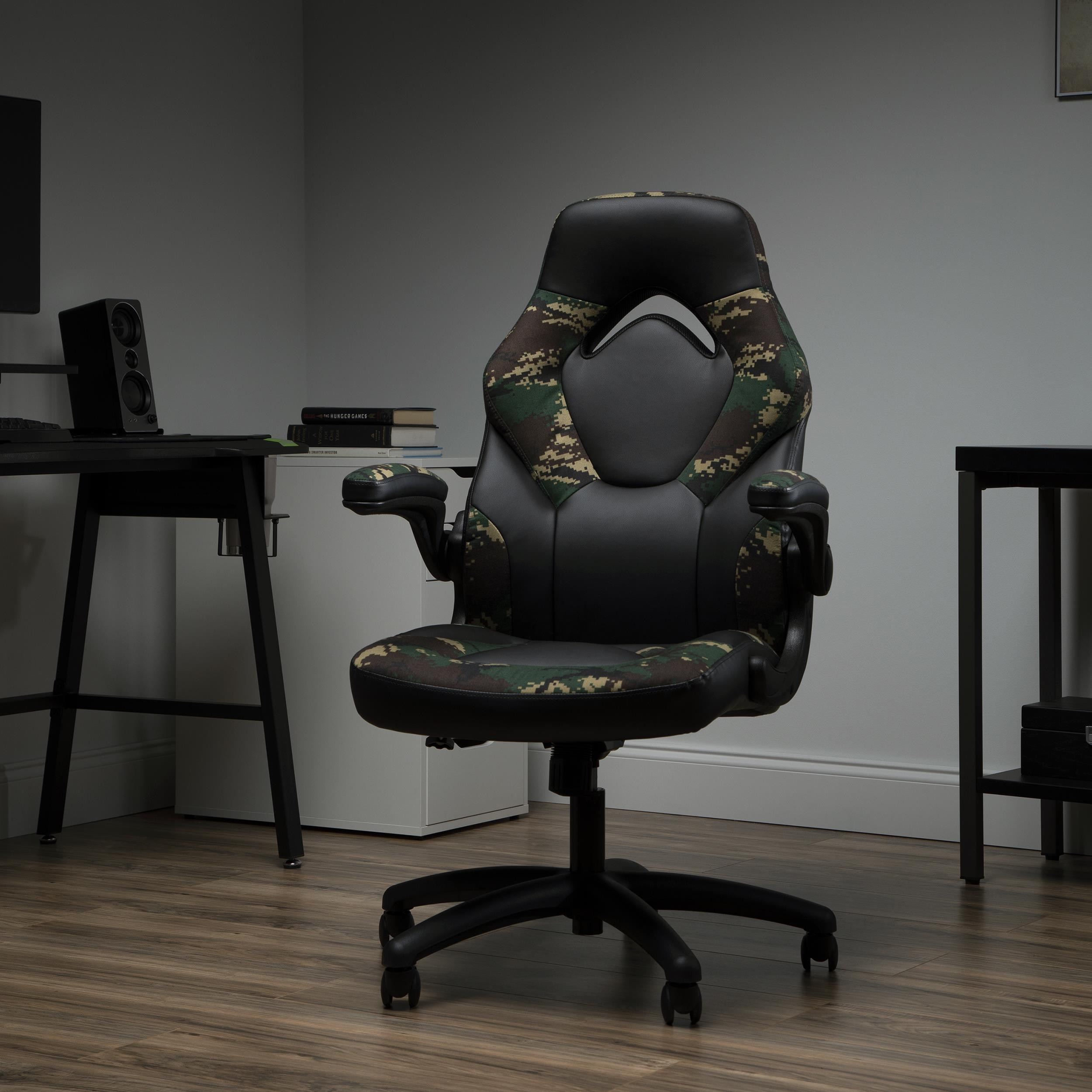 OFM Essentials Collection Racing Style Bonded Leather Gaming Chair, in Arctic Camo (ESS-3085-ARC)