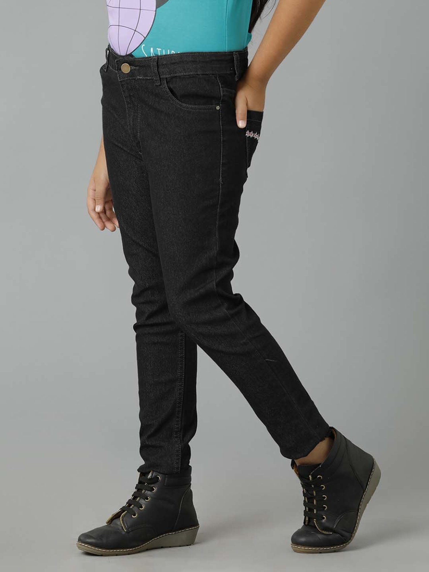 Under Fourteen Only Girls Grey Regular Fit Jeans