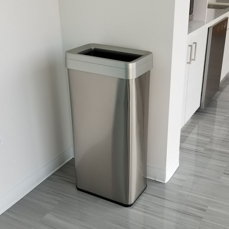iTouchless Open Top Trash Can with Dual AbsorbX Odor Filters 21 Gallon Silver Stainless Steel