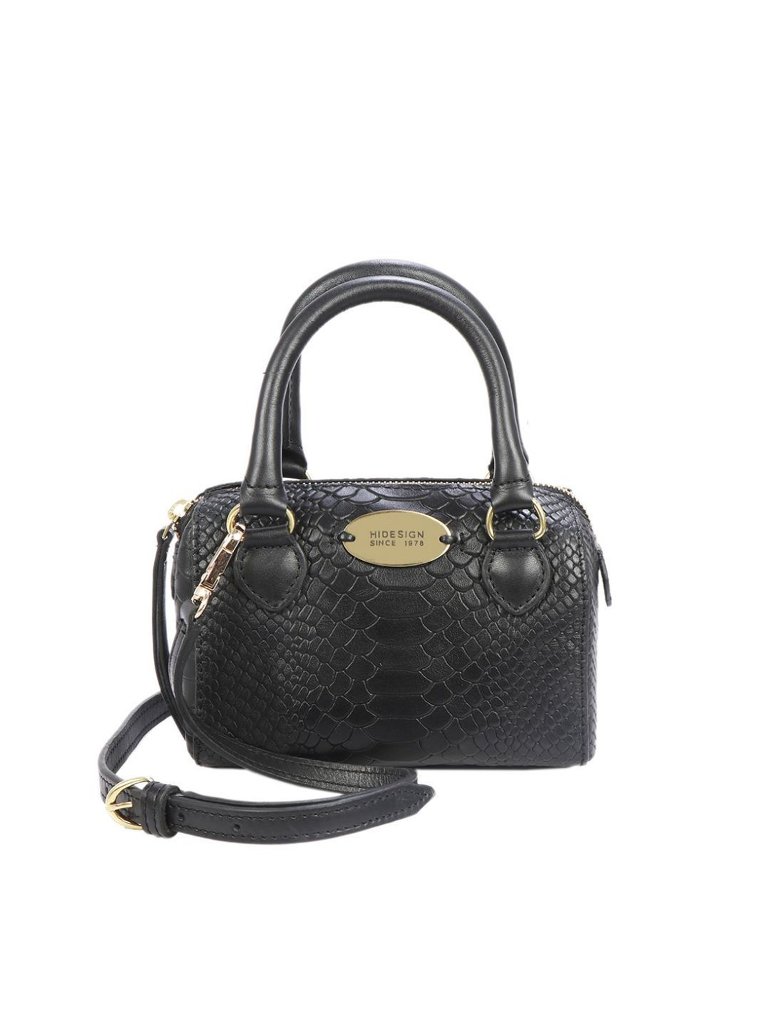 Hidesign Black Textured Medium Handbag
