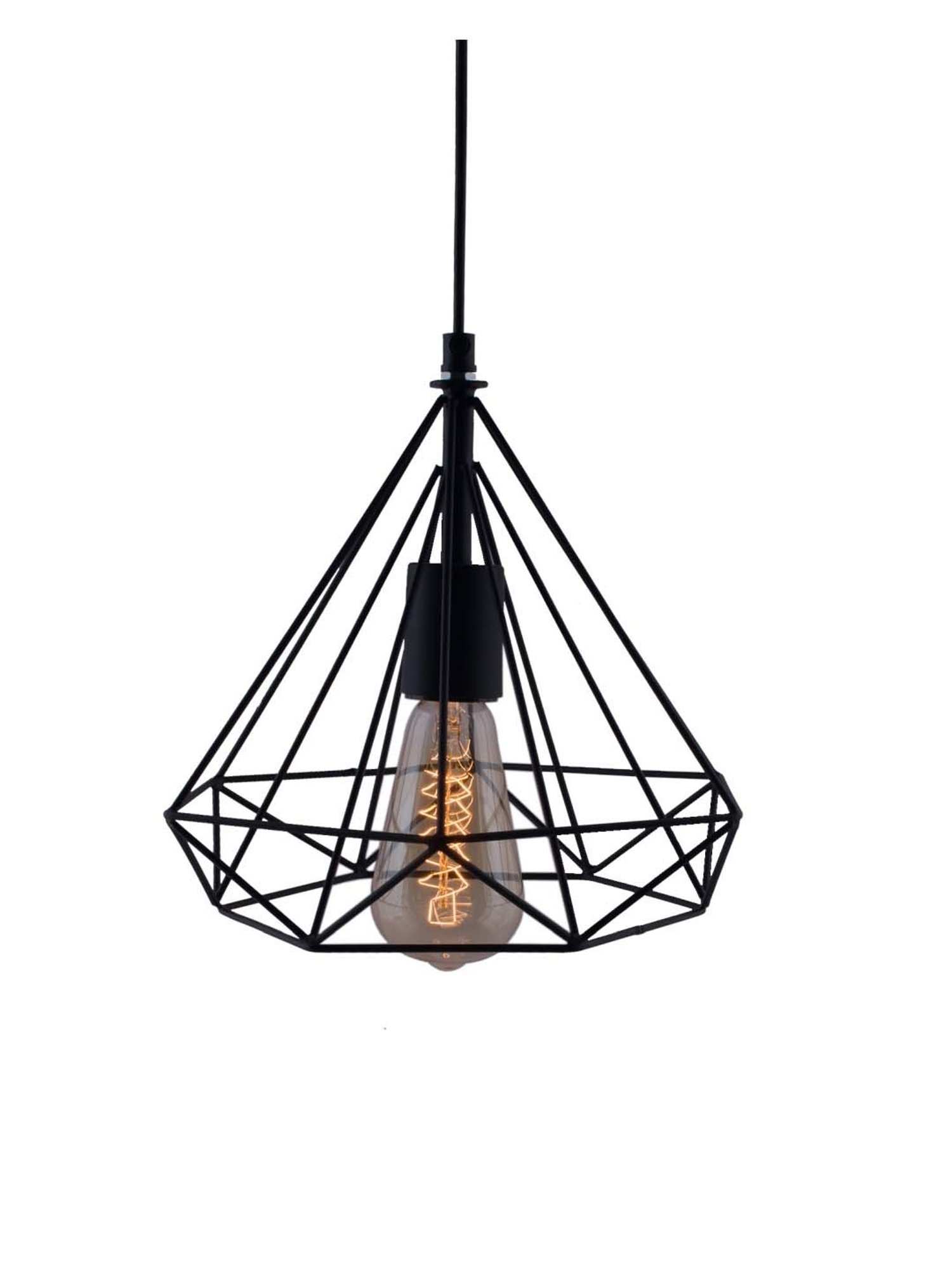 Homesake Edison Filament Black & Transparent Metal Diamond-Caged Ceiling Lamp (Bulb not included)