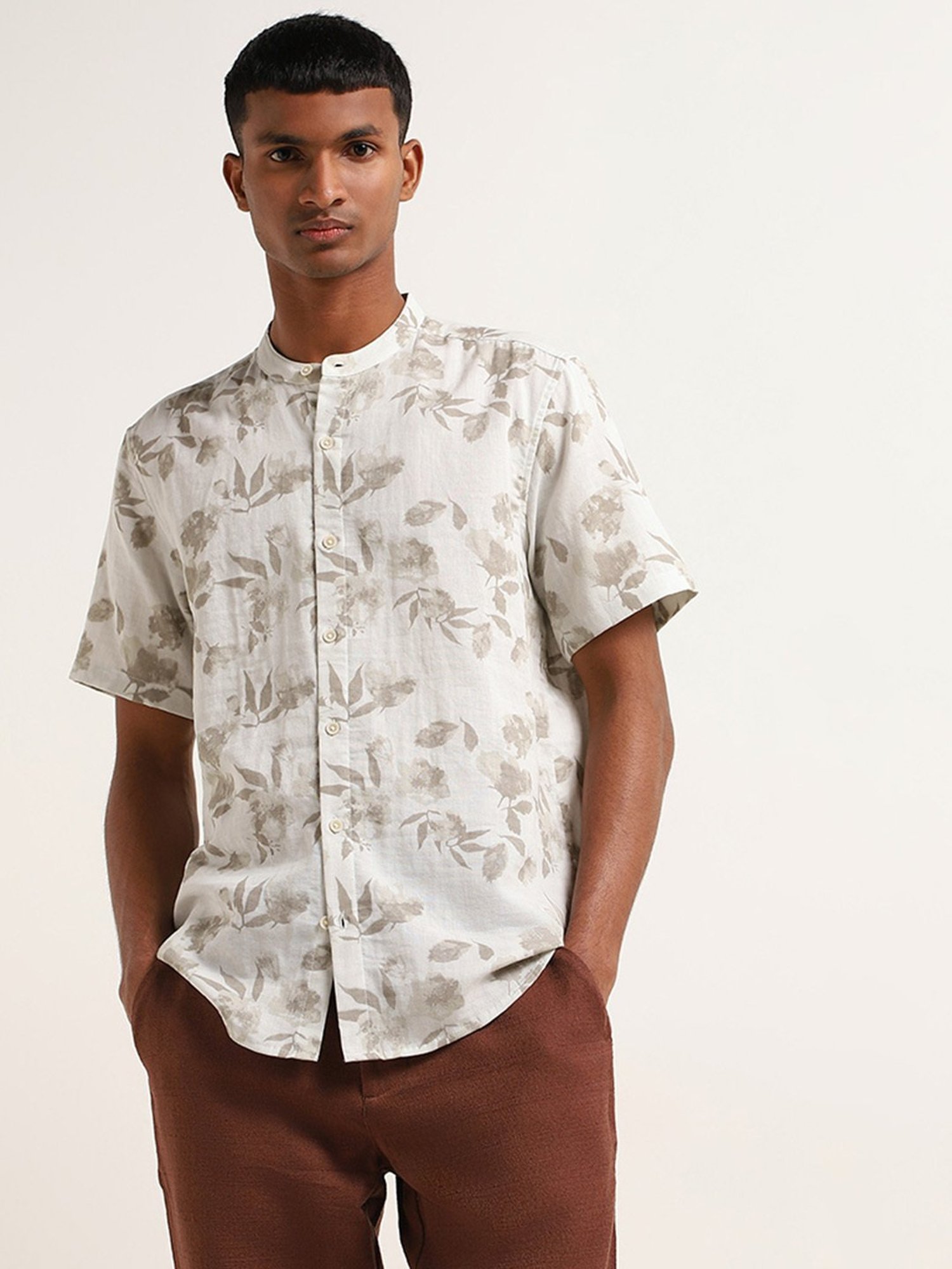 ETA by Westside White Floral Print Resort Fit Shirt