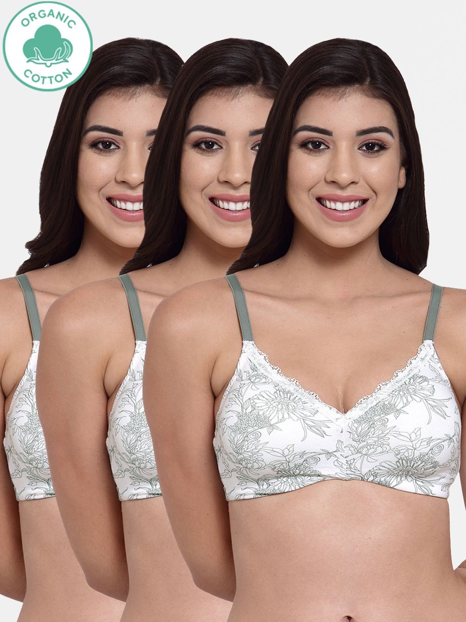 Inner Sense Green Non Wired Padded Bralette Bra (Pack Of 3)