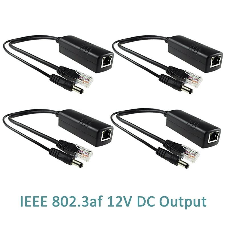 4Pack Active 48V to 12V PoE Splitter Adapter IEEE 8023af Compliant 10100Mbps DC 12V Output for IP Camera Wirelss AP Voip Phone