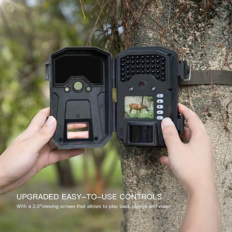 Trail Camera 20MP 1080P Wildlife Camera, Night Detection Game Camera with No Glow 940nm IR LEDs, Time Lapse, Timer, IP66 Waterproof Design