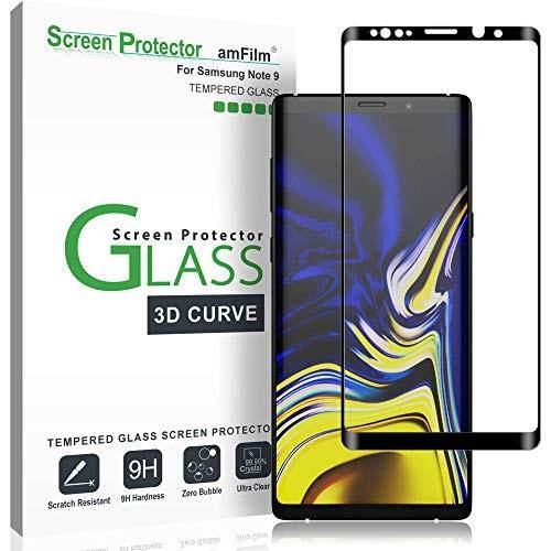galaxy note 9 screen protector glass full screen coverage, amfilm tempered glass screen protector for samsung galaxy note 9  dot matrix, case friendly, 3d curved with easy installation tray  2018