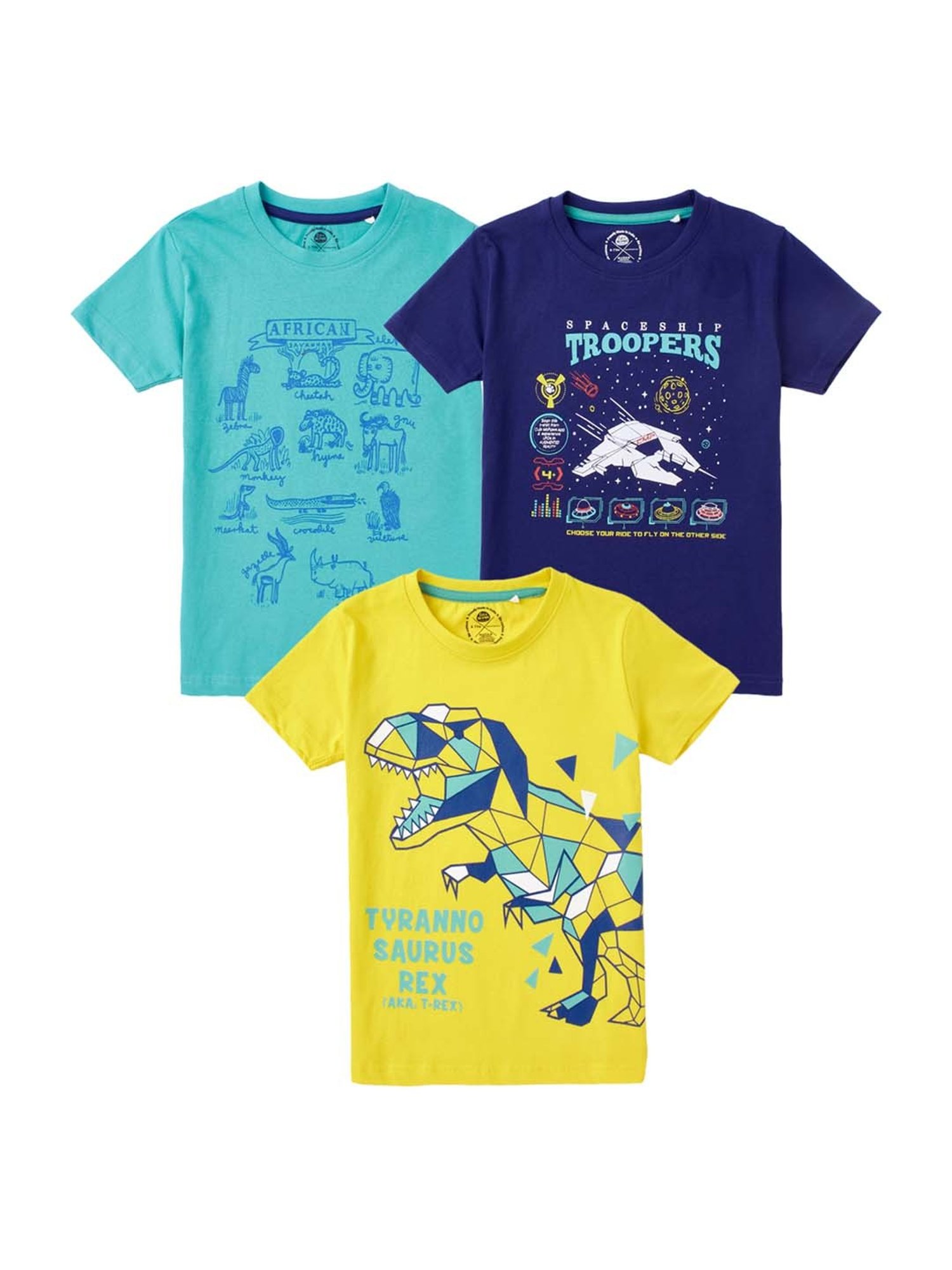 Cub McPaws Kids Multicolor Cotton Printed T-Shirt (Pack of 3)