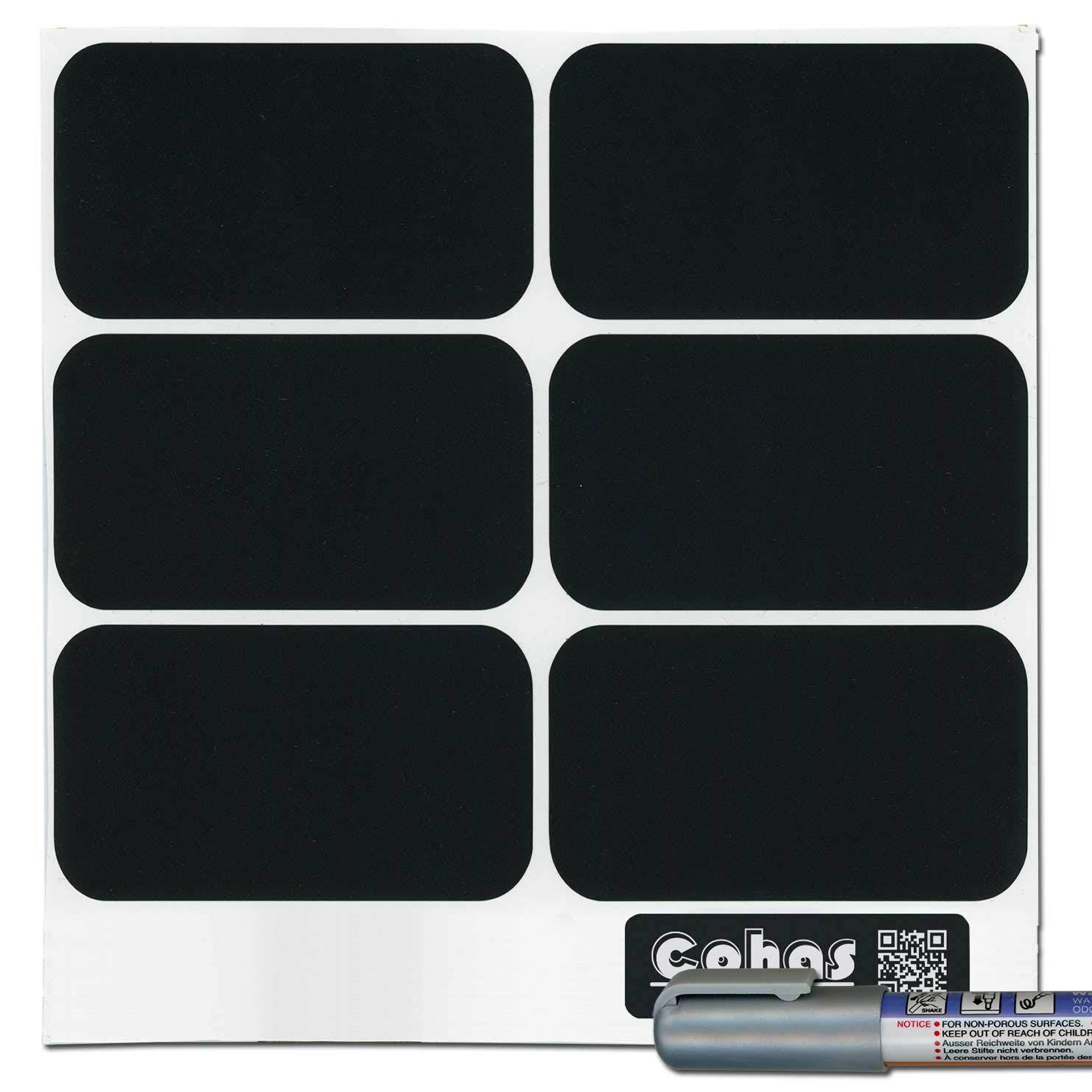 Cohas Chalkboard Labels in Large Rectangle Shape includes Liquid Chalk Marker and 18 Labels, Fine Tip, Silver Marker
