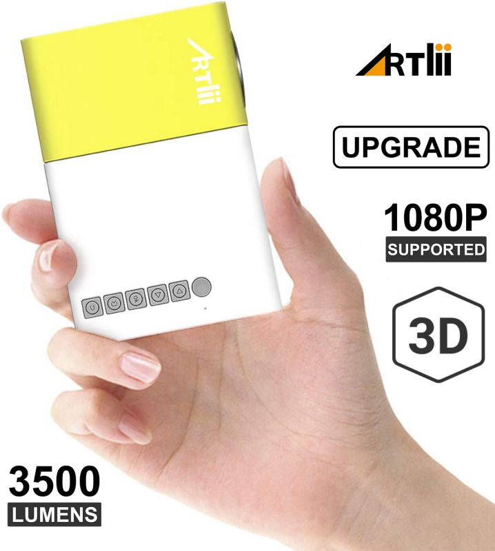 Pico Projector - Artlii 2020 New Mini Projector, Color LED Portable Projector for Cartoon, Movie, Kids Gift, Compatible with HDMI USB Laptop Video Games