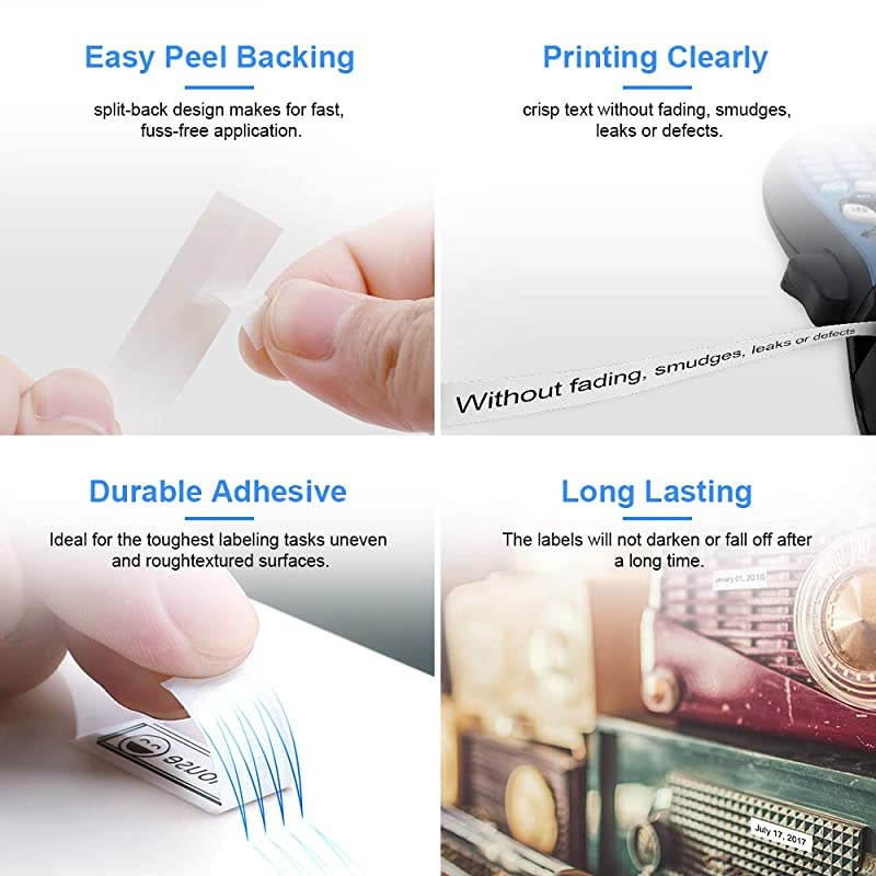 Compatible Label Tape Replacement for DYMO LetraTag Refills Plastic Tape 91331 91332 91333 91334 91335 for Dymo Letra Tag Plus LT100H LT100T QX50 Label Maker 12mm x 4m 12 Inch x 13 Feet