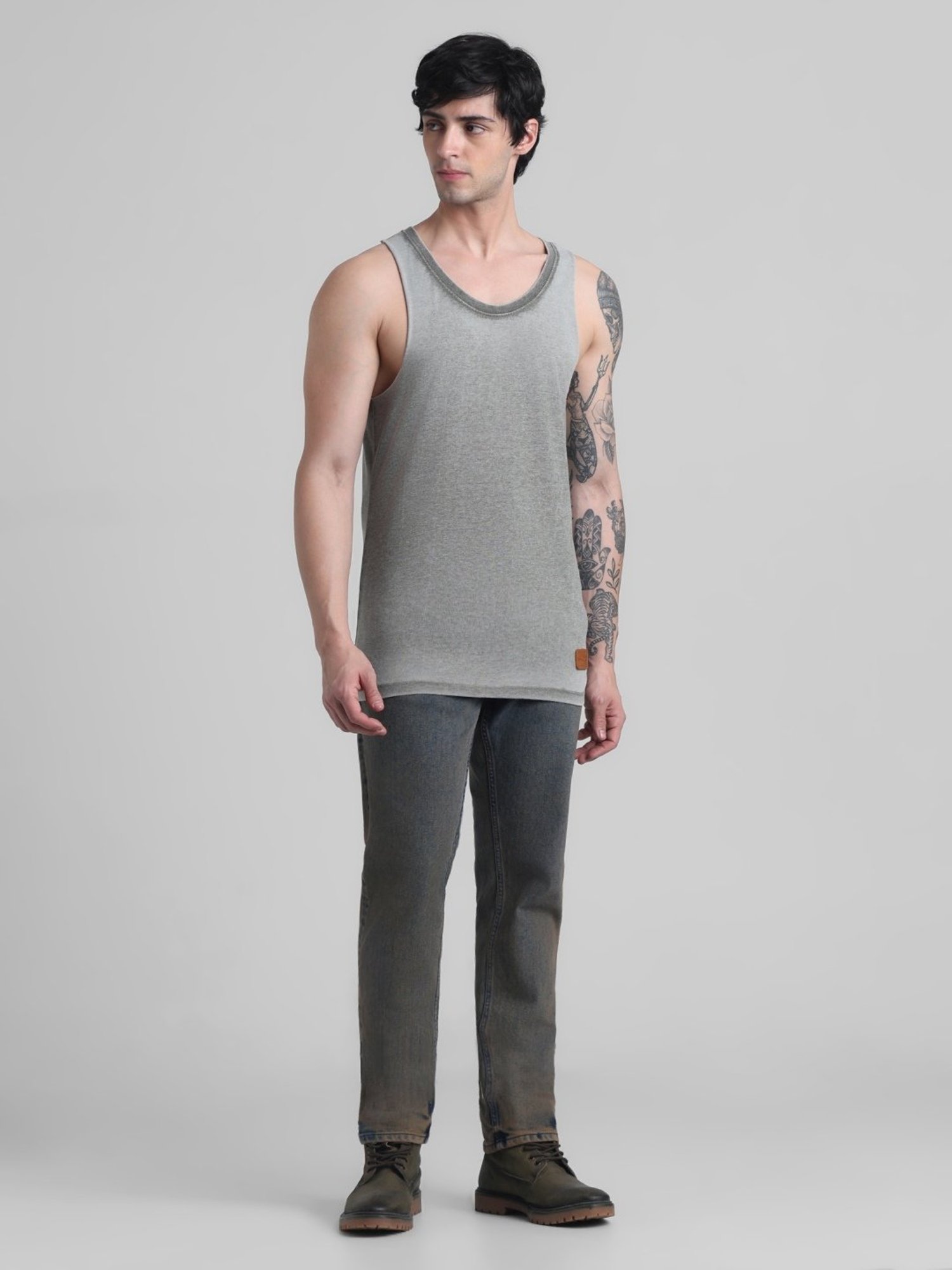 Jack & Jones Grey Cotton Regular Fit Vest