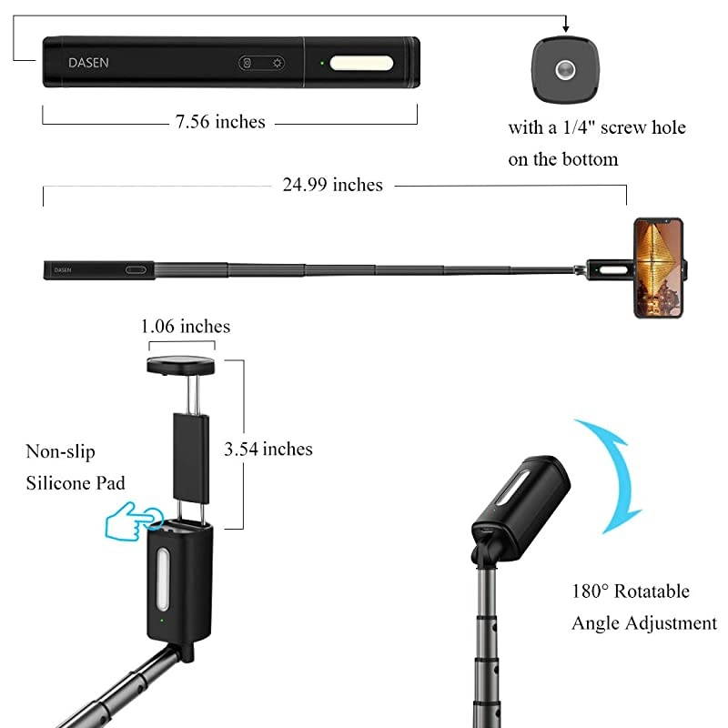 Stick Bluetooth Compact Cell Phone Stick Android Mini Stick with Light Wireless for iPhone 11 Pro Max 6 7 8 Plus Galaxy S8 Plus Note 9 10 and More Black