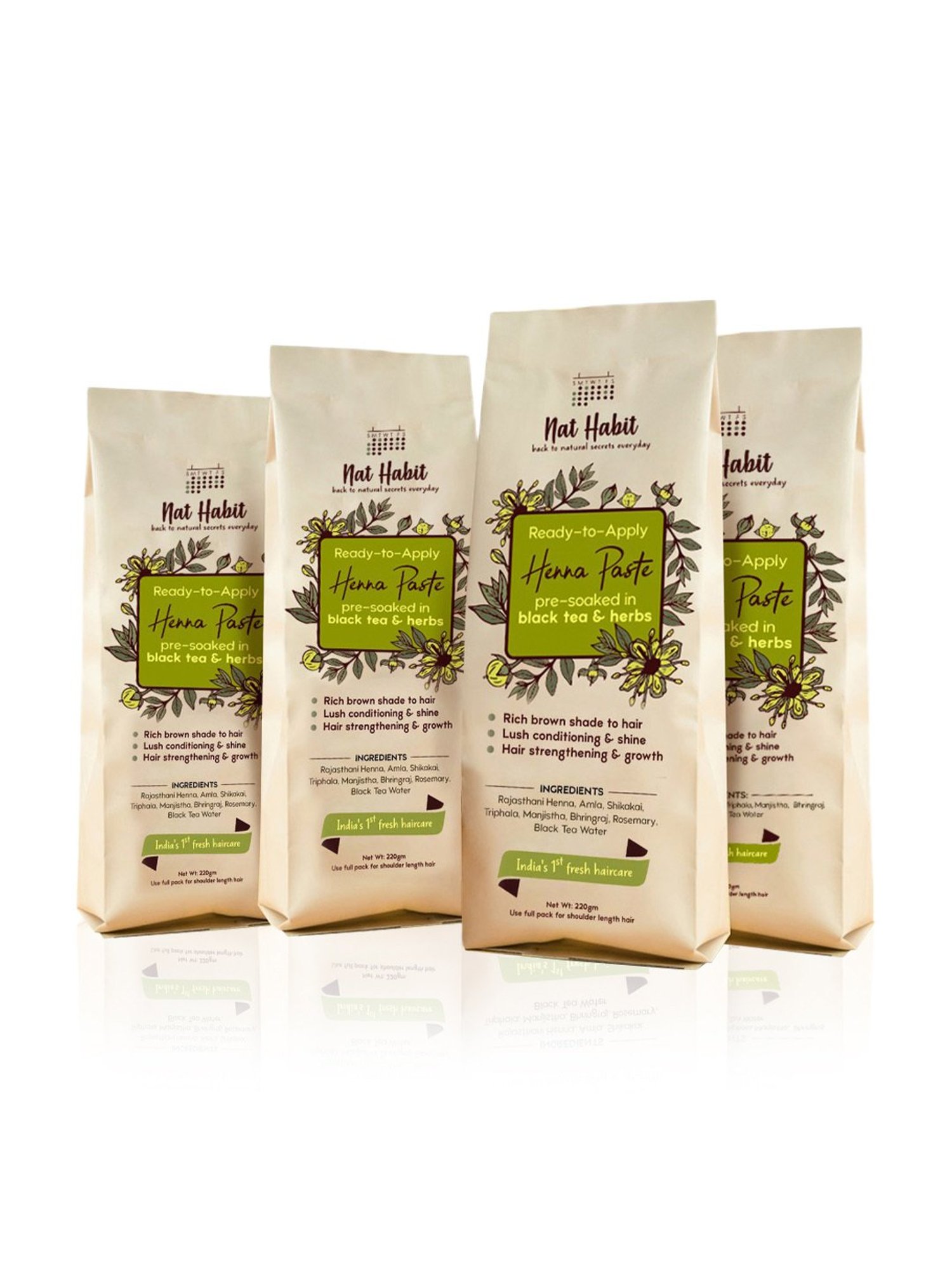 Nat Habit Ready-To-Apply Henna Paste Hair Color - Pack of 4