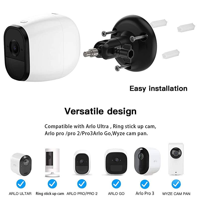 Upgraded Version?  Indoor/Outdoor Security Wall Mount for All Arlo Camera, Arlo Ultra, Arlo Essential, Wyze Cam Pan, eufyCam 2 - More Stable and Flexible Arlo Accessories(3-Pack,Black)
