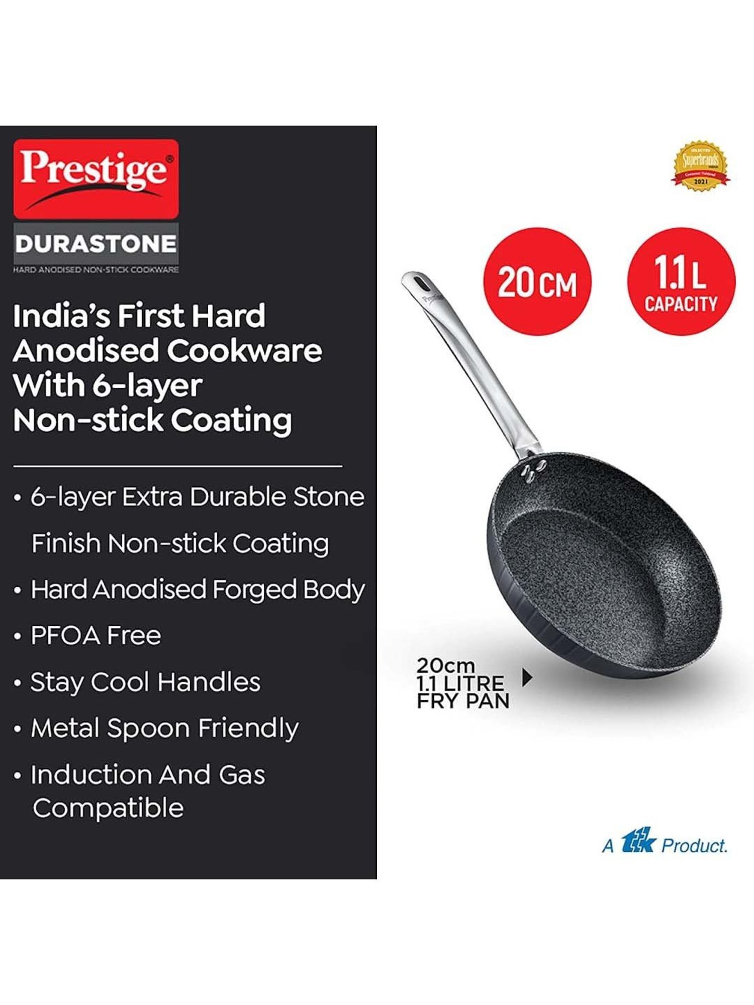 Prestige Black Hard Anodised 20 cm Non-Stick 6-Layer Fry Pan (1.1 L)